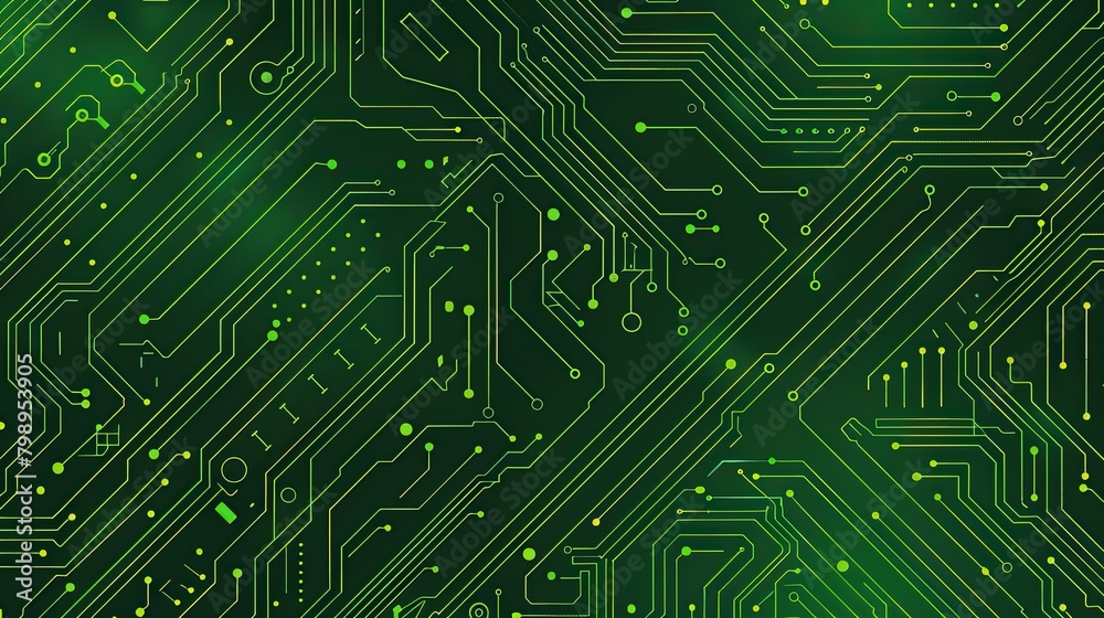 Symmetrical Green Circuit Board: Seamless Vector Pattern on White Background