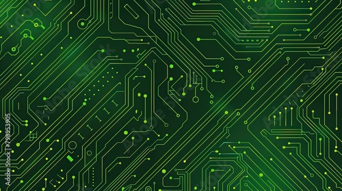 Symmetrical Green Circuit Board: Seamless Vector Pattern on White Background