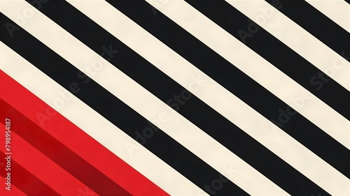 black and white stripes pattern and red color conner with alternately stripes design background photo