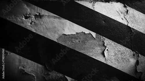 monochrome wall with black and white painted stripes and crack out the painted surface