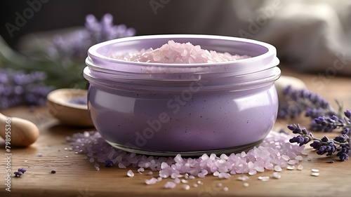  Sketch of a lavender body scrub with argan oil and Himalayan salt, Art Styles: Sketch realism with focus on textures, Art Inspirations: Spa product sketches and beauty care drawings, Camera: Sketchin photo