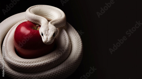 The white snake circled the apple. 