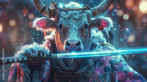cow samurai with sword