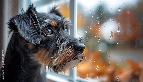 Generative AI : Scottish Terrier, with its wiry fur and bushy eyebrows, sits patiently photo