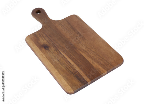 Natural wooden cutting board isolated on white background.