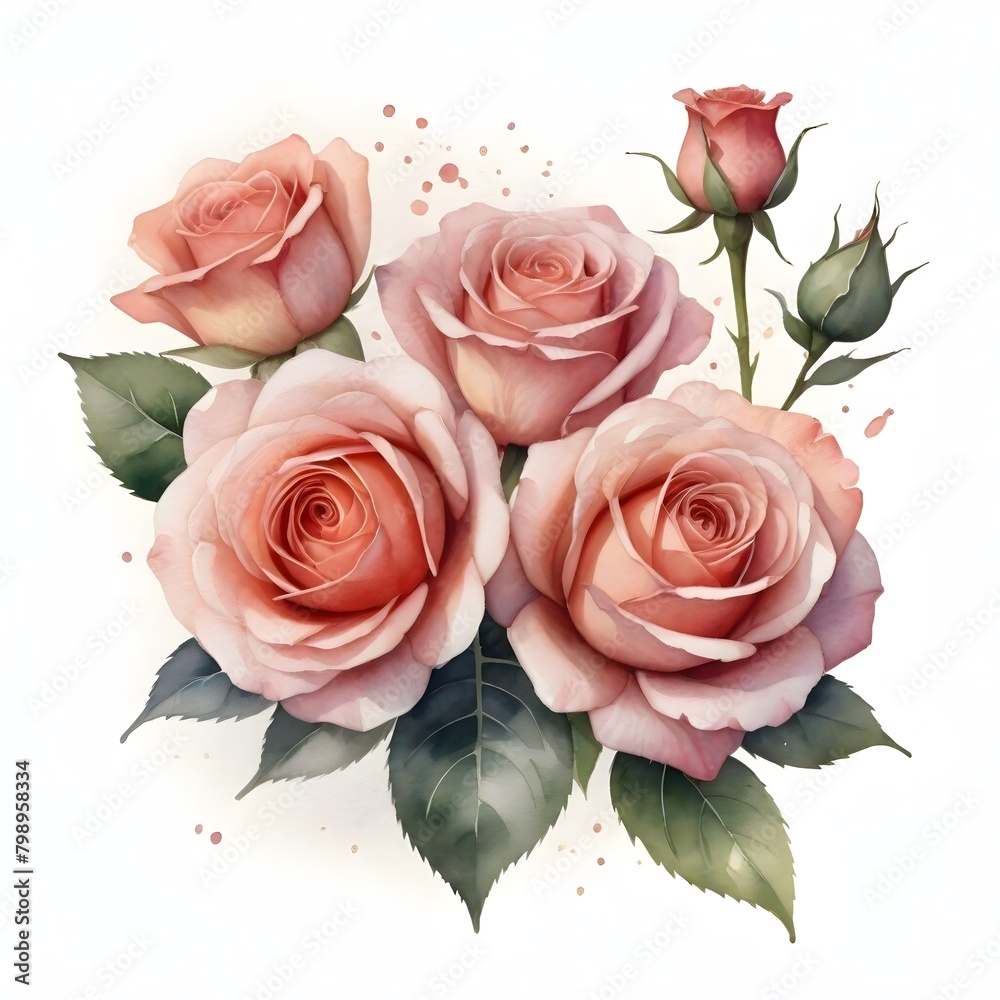 Naklejka premium Romantic Wedding Flowers Illustration Digital Painting Floral Background Beautiful Blossoms Design