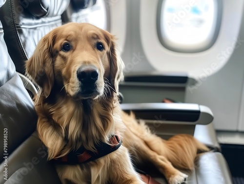 Generative AI : dog on commercial airplane, aisle