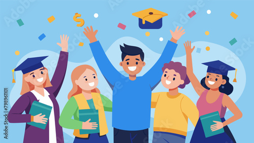 A group of friends celebrate as one of them finally pays off their student loans after years of diligent saving and budgeting.