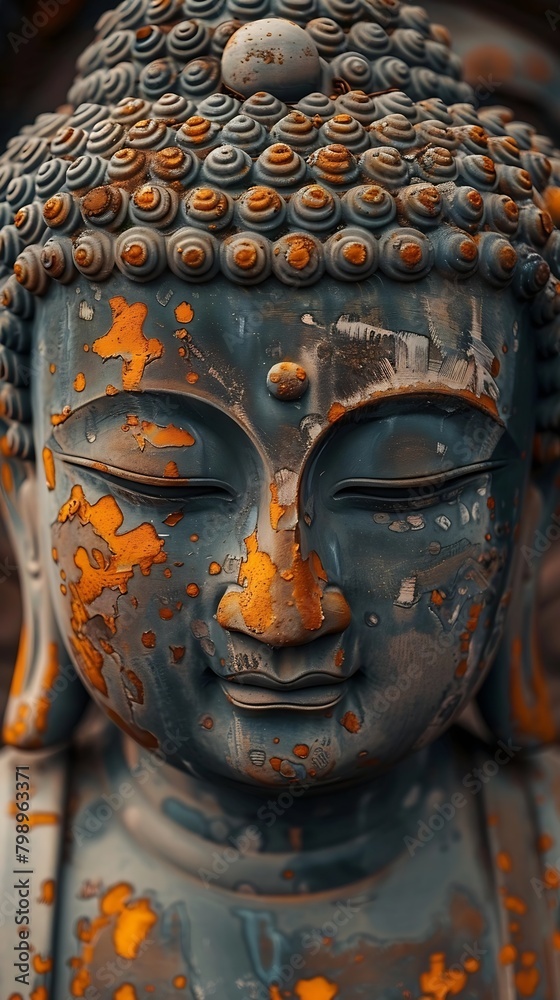 Generative AI : Wooden buddha statue on background Generative AI : Wooden buddha statue on background