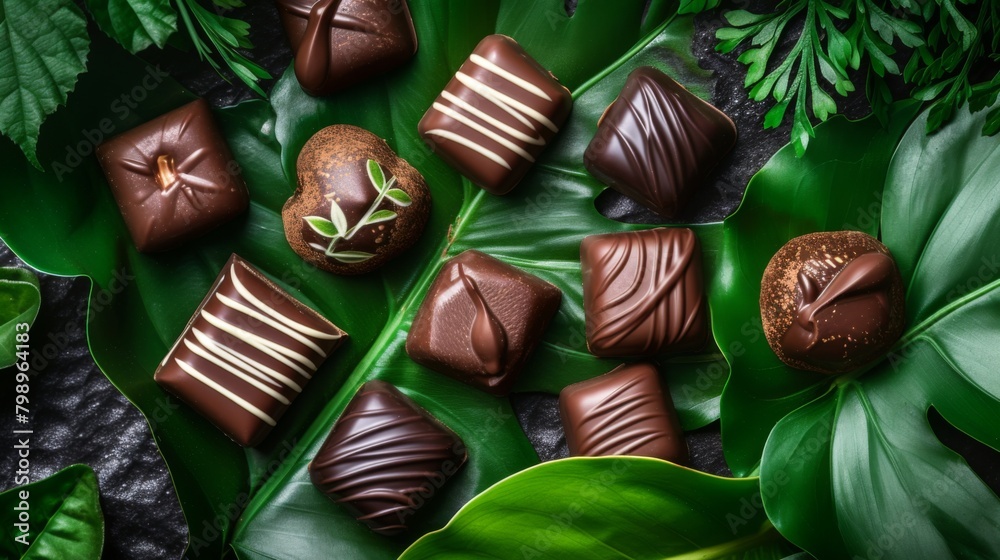 Bouquet of chocolates decorated with fresh leaves Bouquet of chocolates decorated with fresh leaves