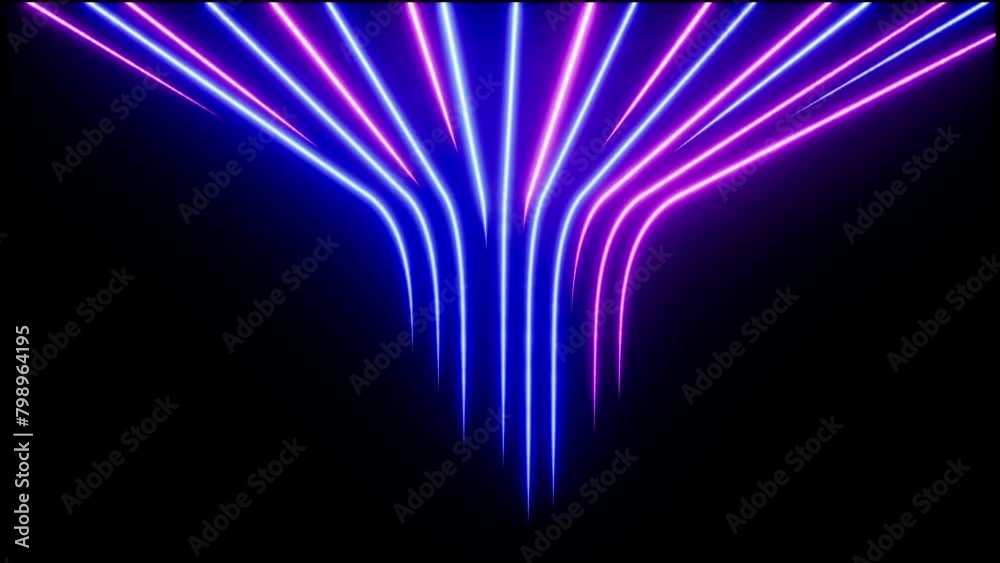 3D Animation, Abstract Black Background With Pink Blue Neon Lines Go Up And Disappear