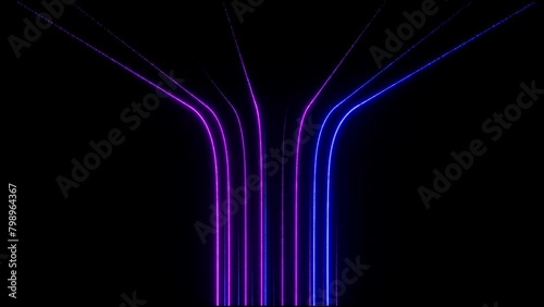 3D Animation, Abstract Black Background With Pink Blue Neon Lines Go Down And Disappear