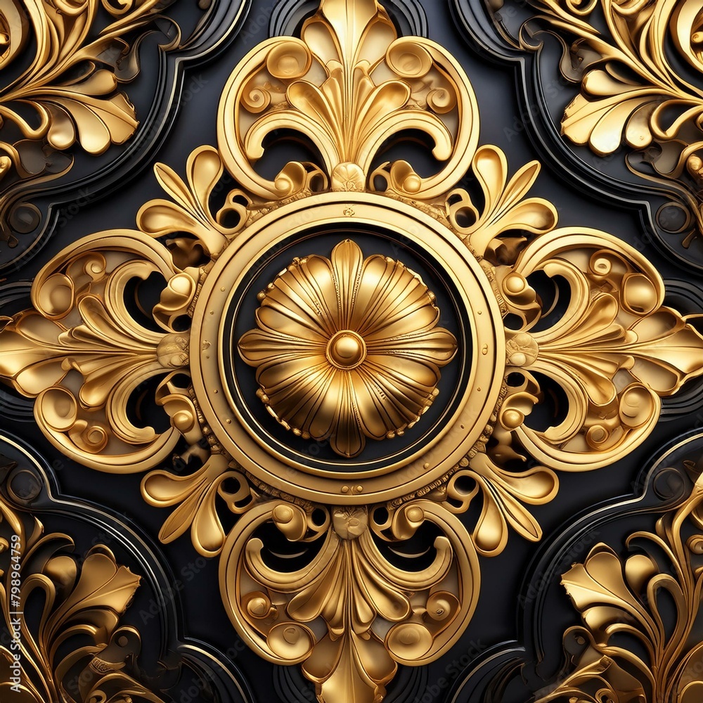 3d Gold and Black Carved Design for Luxury Background