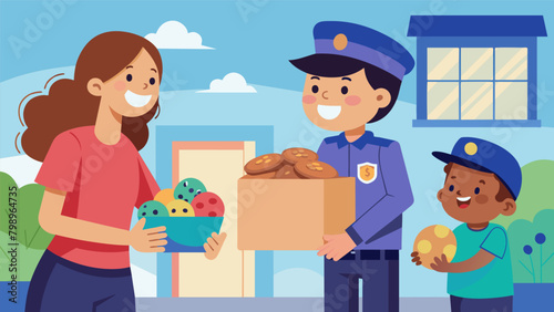 A child delivering homemade cards and cookies to a nearby police station thanking the officers for keeping their community safe.