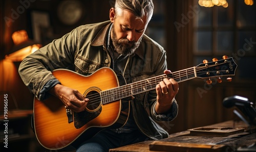 Man Playing Guitar With Beard