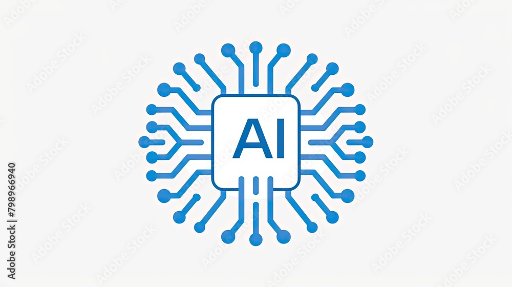 AI Logo: Blue and White Lines on Chip with Circuits AI Logo: Blue and White Lines on Chip with Circuits