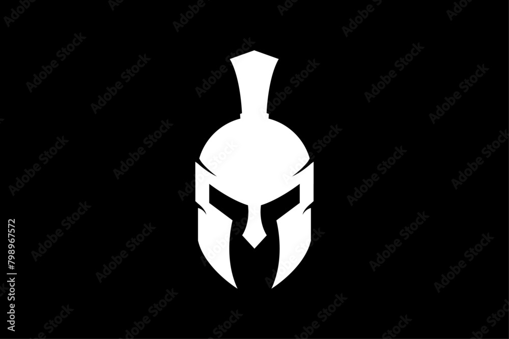 Fototapeta premium helmet of the Spartan warrior symbol, emblem. Spartan helmet logo, illustration of spartan, Spartan Greek gladiator helmet armor flat vector icon