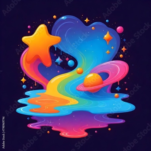 Wallpaper Mural Stylized Galaxy Melting Liquid Cartoon Background Digital Fluid Painting Illustration Colored Design Torontodigital.ca