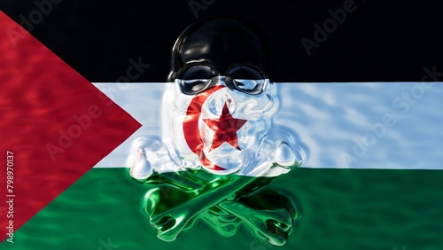 Artistic Translucent Skull Enveloped by the Colors of the Sahrawi Arab Democratic Republic Flag photo