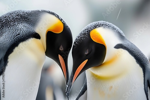 Generative AI : two emperor penguins are touching their faces next to one another photo