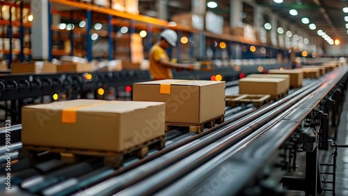 Sorting and Packaging Parcels in a Shipping Warehouse. Concept Warehouse operations, Sorting parcels, Packaging shipments, Shipping logistics, Inventory management