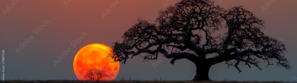 Silhouette of Tree Against Sunset Sky: Serene Nature Background