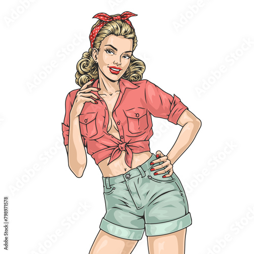 Attractive girl colorful pin-up sticker