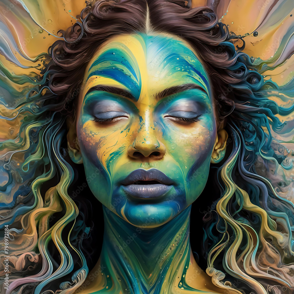 Fluid Acrylic With face Pouring Paint Art 3D Fluid Acrylic With face Pouring Paint Art 3D