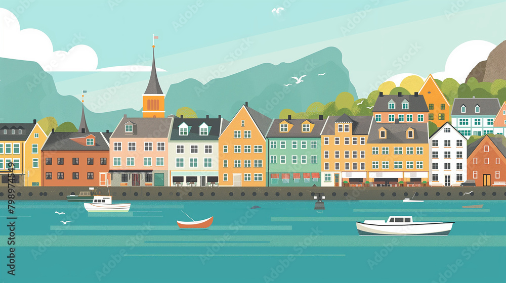 Great summer view of Ålesund port town on the west coast of Norway,