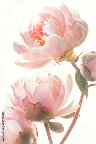 Fototapeta Naklejka Na Ścianę i Meble -  Delicate pink peonies close-up on a white background