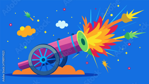 As the cannon is fired in quick succession the sky is filled with an array of vibrant colors a triumphant display of independence.. Vector illustration