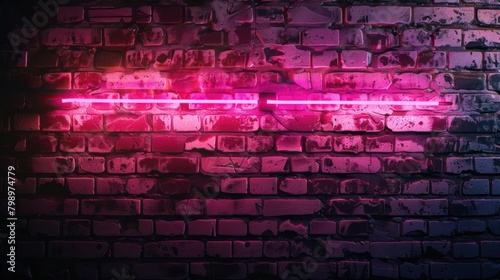 lamp with neon light on brick wall texture background for product display, banner or mockup