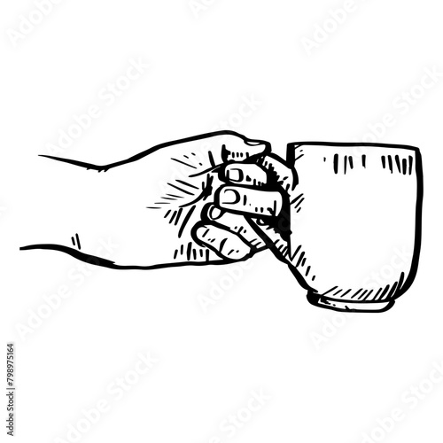 Hand holding a cup of coffee. Vector illustration of a hand holding a cup of coffee.