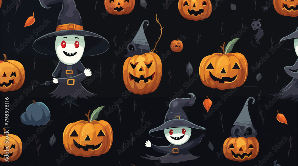 Holiday seamless pattern with funny scary magic cha