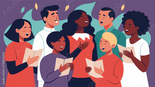 The choir singing in unison with their words and gestures representing the struggles and triumphs of the civil rights movement.. Vector illustration
