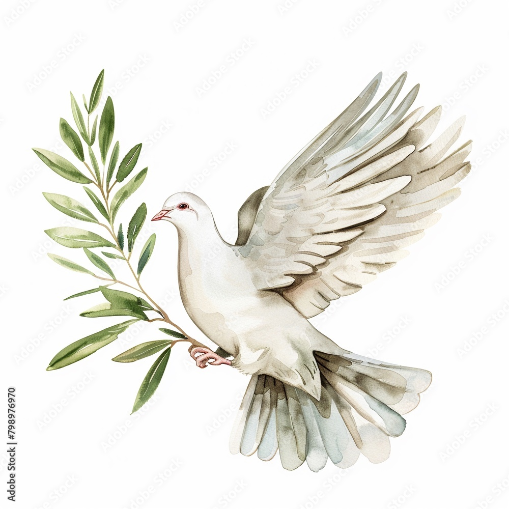 Obraz premium Clipart of a dove carrying an olive branch watercolor
