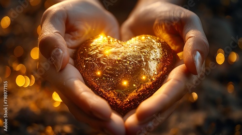 A photo of a person holding a heart-shaped gold nugget in the palm of their hand.