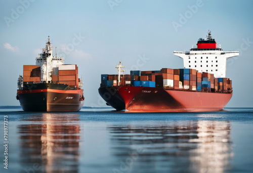 cargo container tug white ship isolated logistic boat freight background transportation shipping concept shipment maritime business global ocean sea photo
