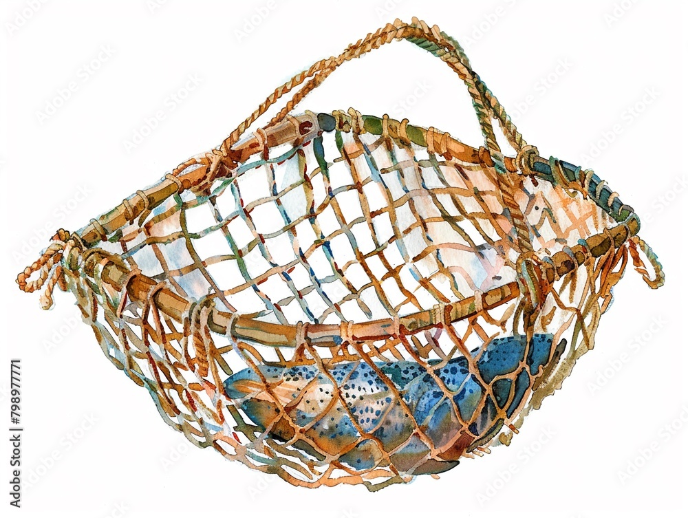 Obraz premium Watercolor clipart of a Christian fishermans boat serene water around