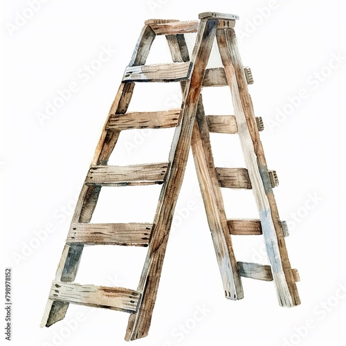 Watercolor illustration of a wooden ladder clipart