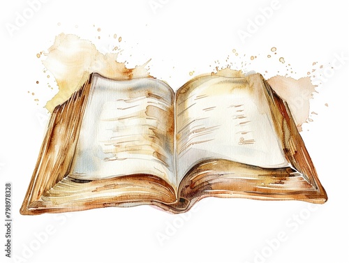 Watercolor illustration of an open Bible clipart