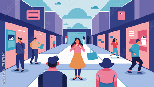 A shopping mall with designated quiet rooms for individuals with anxiety or sensory overload.. Vector illustration
