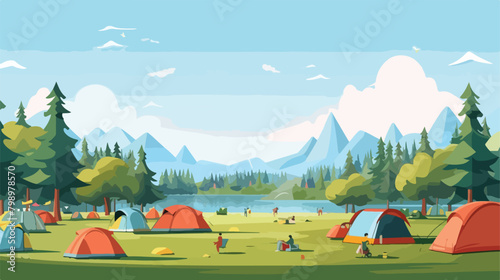 Horizontal banner template for camping festival wit