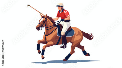 Horse polo flat vector illustration. Game performan