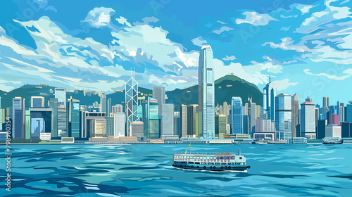 Hong Kong with its typical sights on a sunny day photo