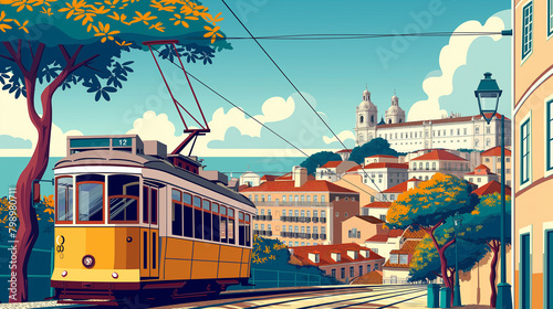 Lisbon with its typical sights on a sunny day photo