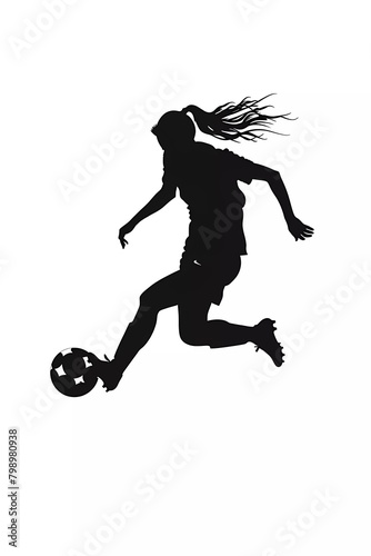 women's soccer silhouette. woman kicking ball, vector illustration, isolated on white background
