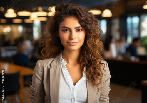 Smiling Indian Businesswoman with Big Eyes, Charming White Female Colleague - Friendly Attractive Women in Modern Office Portrait