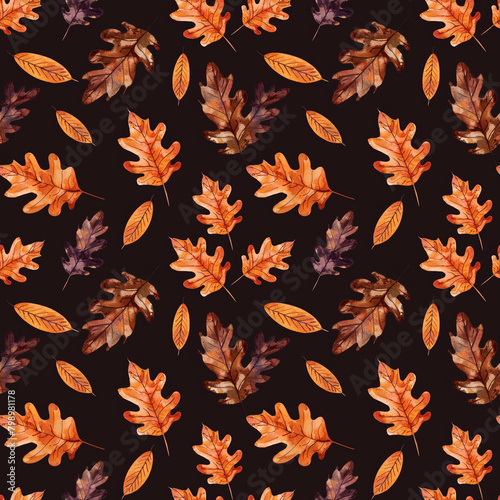 Charming watercolor autumn leaves seamless print, a delightful choice for fabric, wallpaper, and poster designs