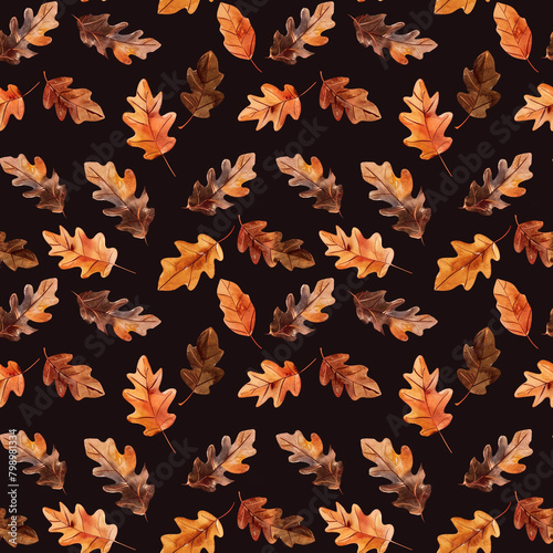 Whimsical watercolor autumn leaves print, ideal for infusing fabric, wallpaper, and poster designs with a playful touch